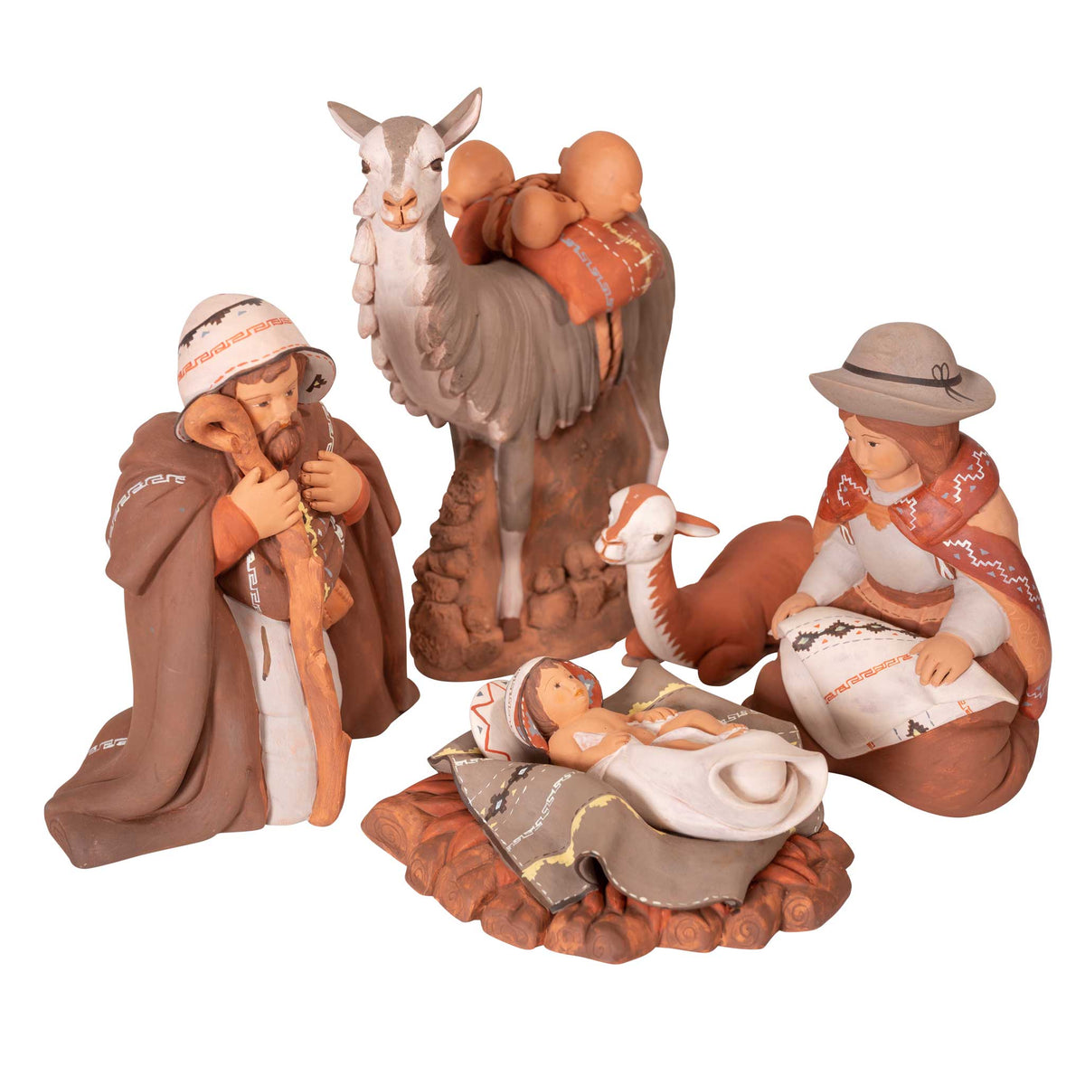 Holy Family and Llama, Fine Ceramic Nativity Set of 5 Christmas Decor