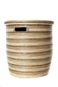 Handwoven Artisan Laundry Hamper, Black, White & Silver Stripe, Housewarming Gift for Her