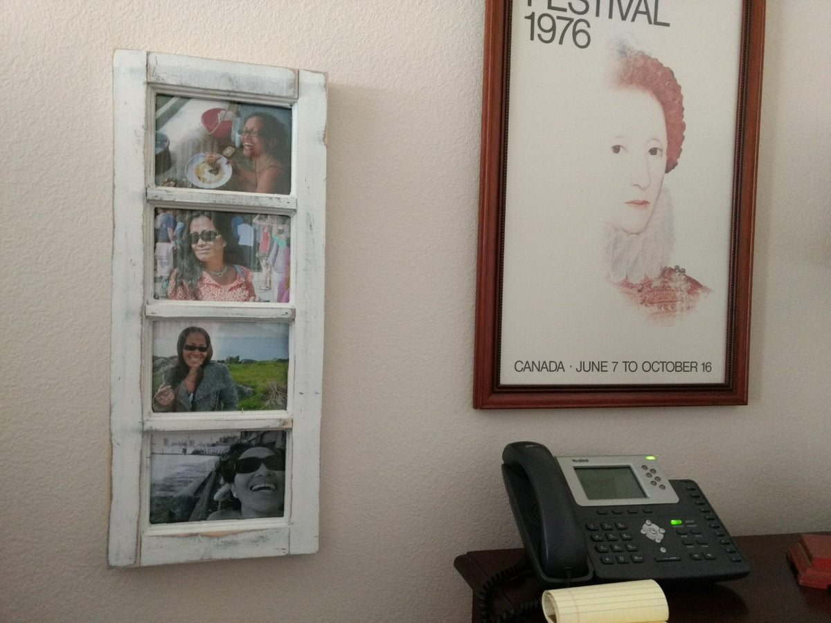 5x7 Wood 4 Picture Frames w Glass Panes, Rustic, Whitewashed Home Decor, Distressed Look Window Frame, Handmade TX USA, Free S/H