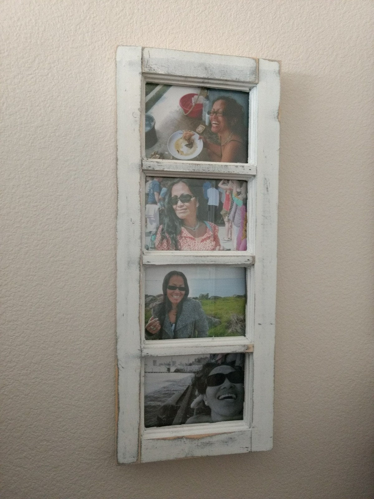 5x7 Wood 4 Picture Frames w Glass Panes, Rustic, Whitewashed Home Decor, Distressed Look Window Frame, Handmade TX USA, Free S/H