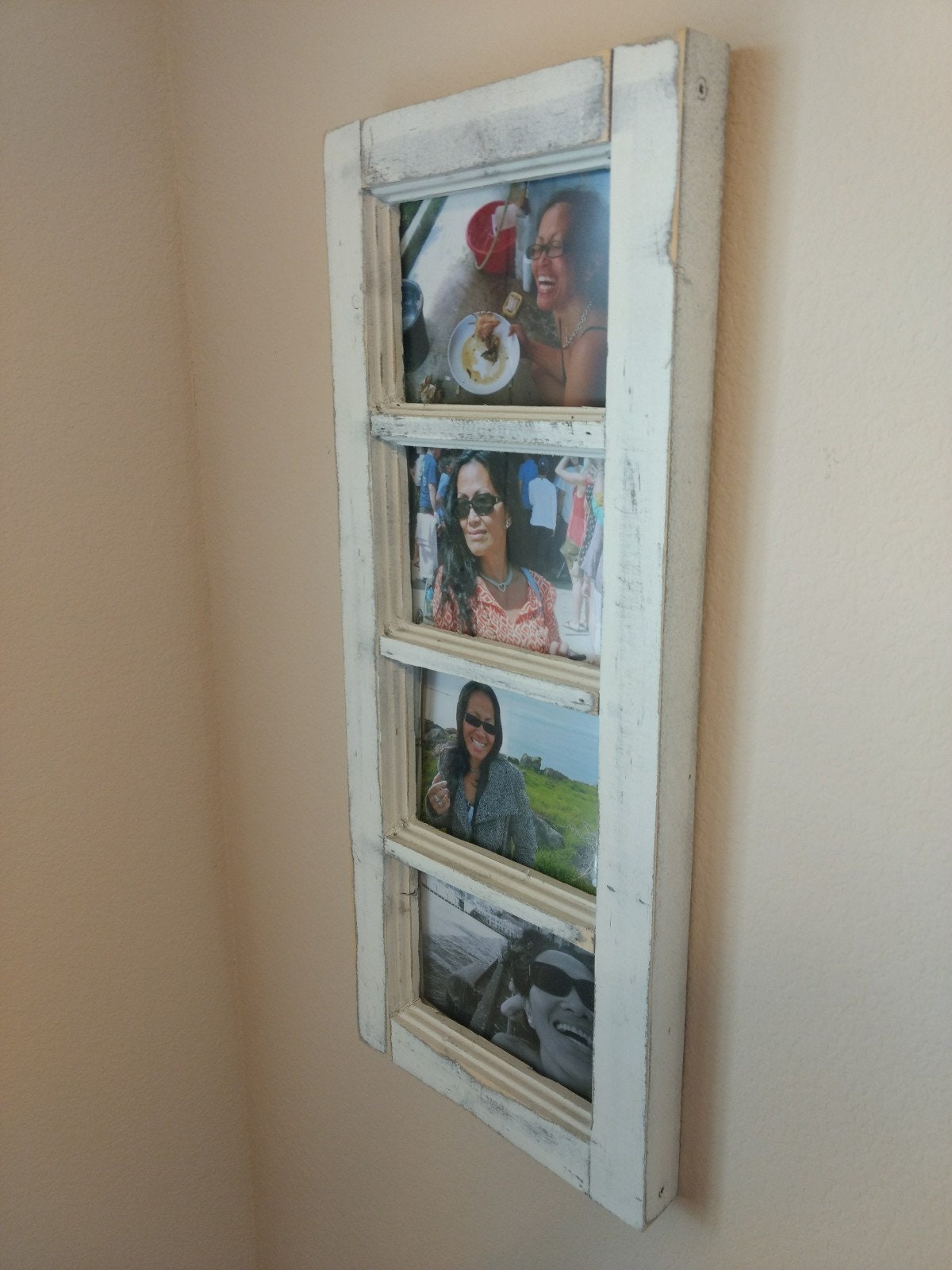 5x7 Wood 4 Picture Frames w Glass Panes, Rustic, Whitewashed Home Decor, Distressed Look Window Frame, Handmade TX USA, Free S/H