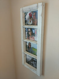 5x7 Wood 4 Picture Frames w Glass Panes, Rustic, Whitewashed Home Decor, Distressed Look Window Frame, Handmade TX USA, Free S/H