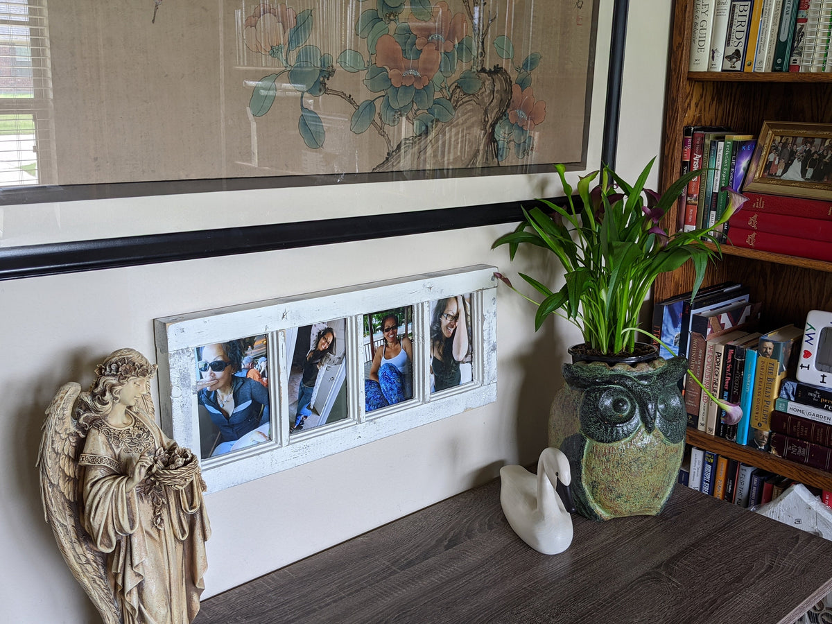 5x7 Wood 4 Picture Frames w Glass Panes, Rustic, Whitewashed Home Decor, Distressed Look Window Frame, Handmade TX USA, Free S/H