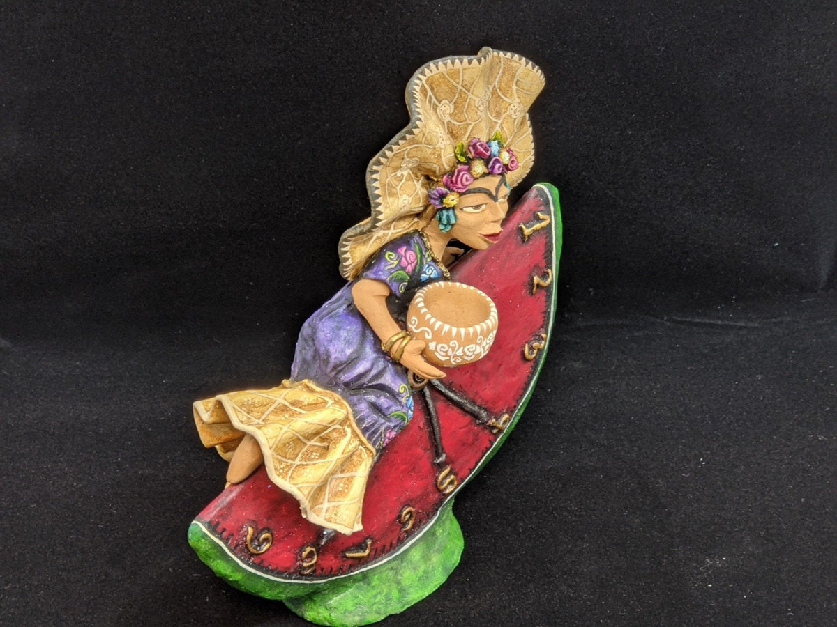 Pre-Order | Woman on the Clock Original Folk Art Clay Figurine, Unique Home Décor from Oaxaca, Mexico by Jose Juan Aguilar | Handmade Gift