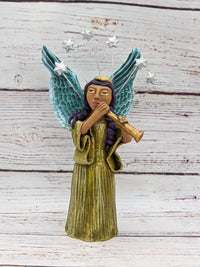 Christmas Decorations, Angel with Flute, Christmas Angel Home Decor, Handmade Angel Art from Oaxaca Mexico, Original Sculpture