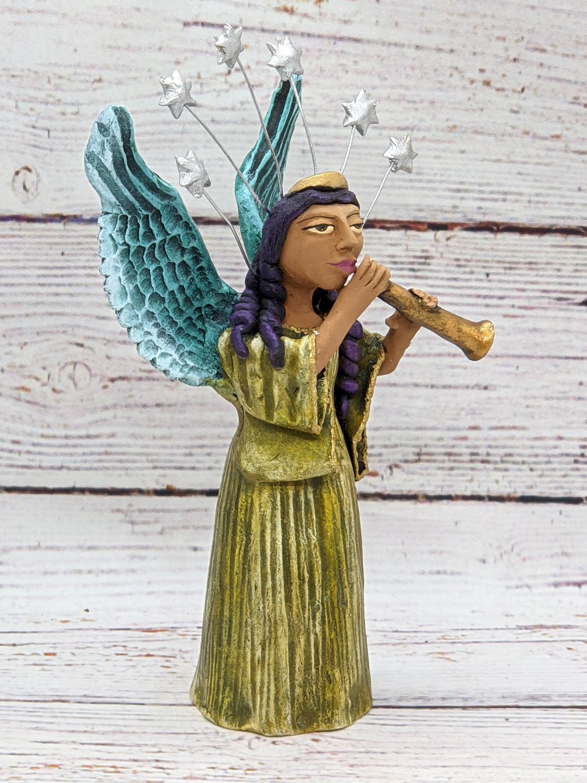 Christmas Decorations, Angel with Flute, Christmas Angel Home Decor, Handmade Angel Art from Oaxaca Mexico, Original Sculpture