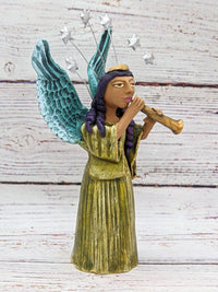 Christmas Decorations, Angel with Flute, Christmas Angel Home Decor, Handmade Angel Art from Oaxaca Mexico, Original Sculpture
