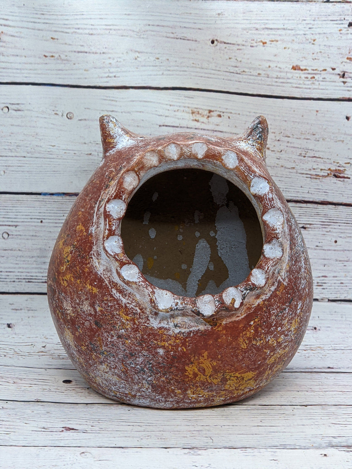 Owl Planter Pot - Clay, Flower Pot, Owl Gifts, Handmade Mexican Pottery, Indoor Planter, Outdoor, Owl Decorations, Small Planter Pot - Brown