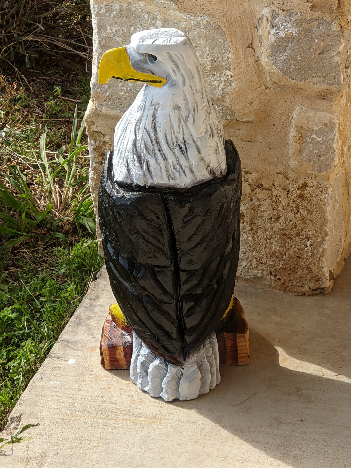 Bald Eagle Handmade Home Decor for Outdoor Garden, Porch or Yard Art by Chainsaw Artist in Texas, Hand Carved Eagle