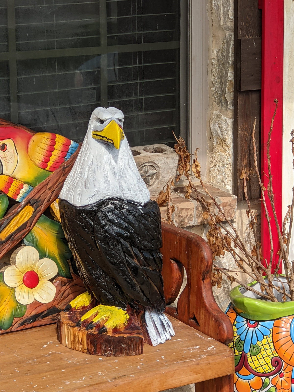 Bald Eagle Handmade Home Decor for Outdoor Garden, Porch or Yard Art by Chainsaw Artist in Texas, Hand Carved Eagle
