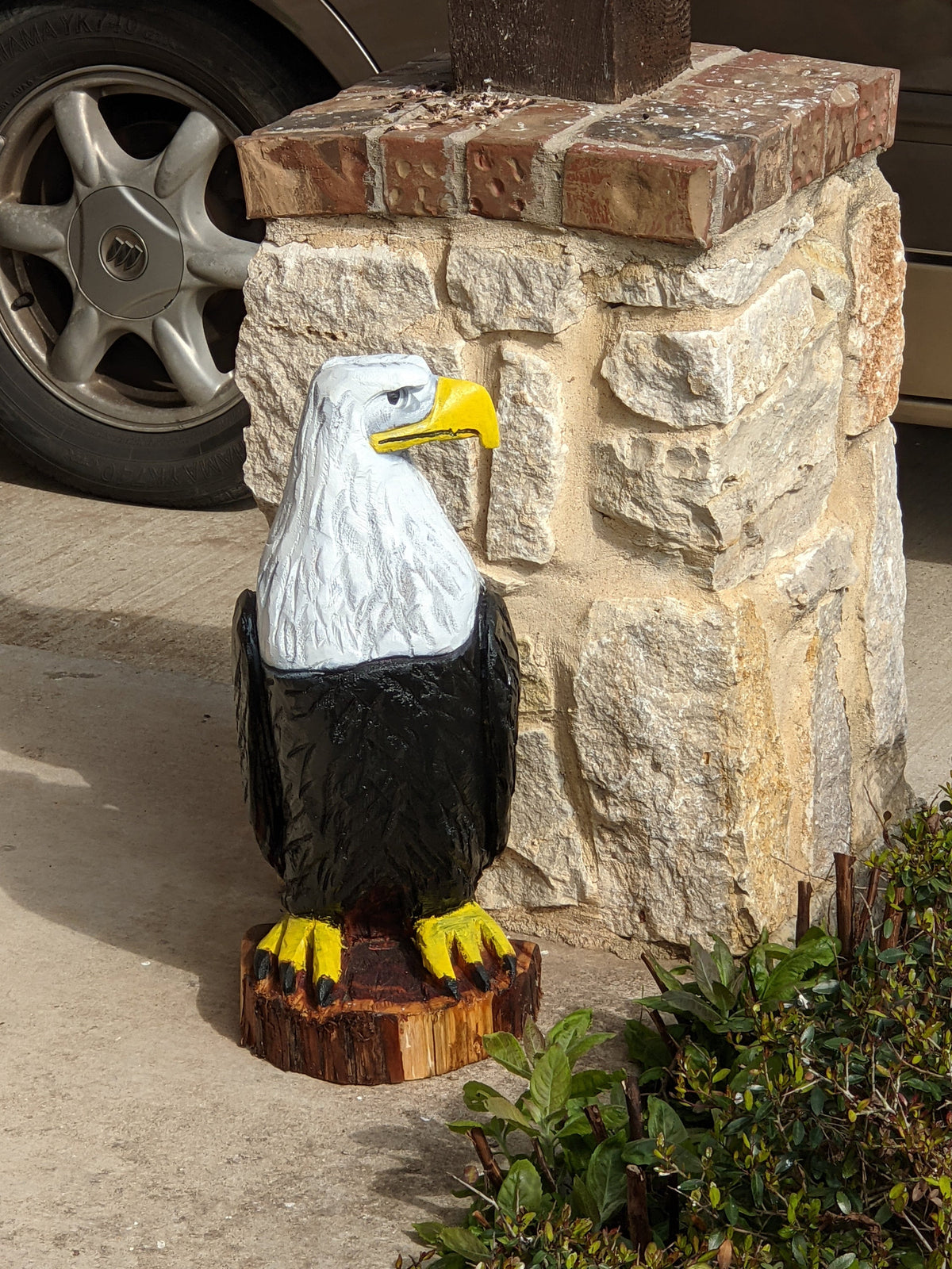 Bald Eagle Handmade Home Decor for Outdoor Garden, Porch or Yard Art by Chainsaw Artist in Texas, Hand Carved Eagle