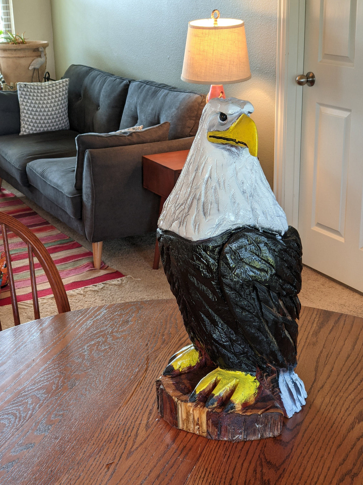 Bald Eagle Handmade Home Decor for Outdoor Garden, Porch or Yard Art by Chainsaw Artist in Texas, Hand Carved Eagle