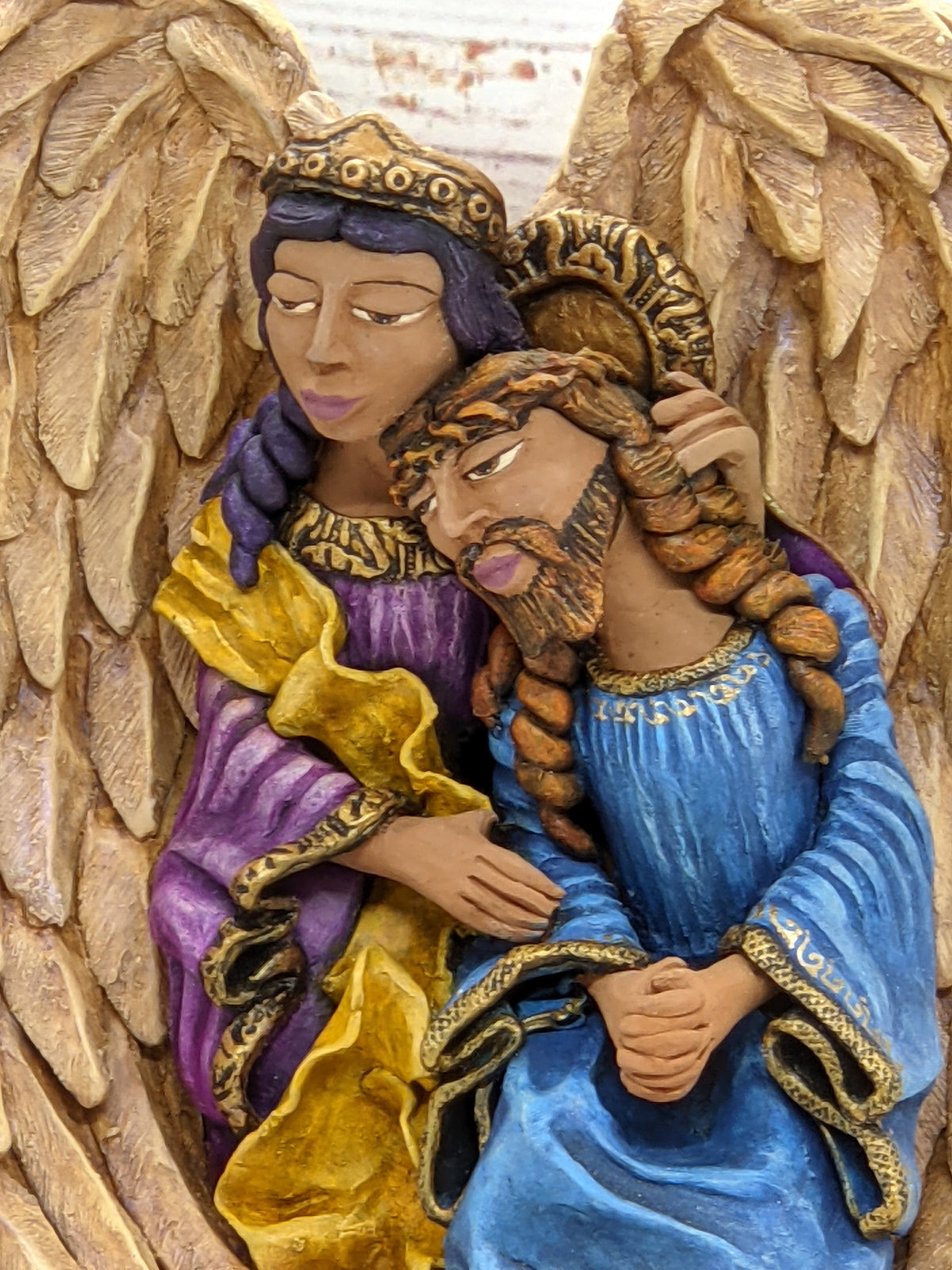 Angel with Christ Home Decor, Mexican Folk Art, Clay Pottery Original Pieta from Oaxaca, Mexico by Jose Juan Aguilar
