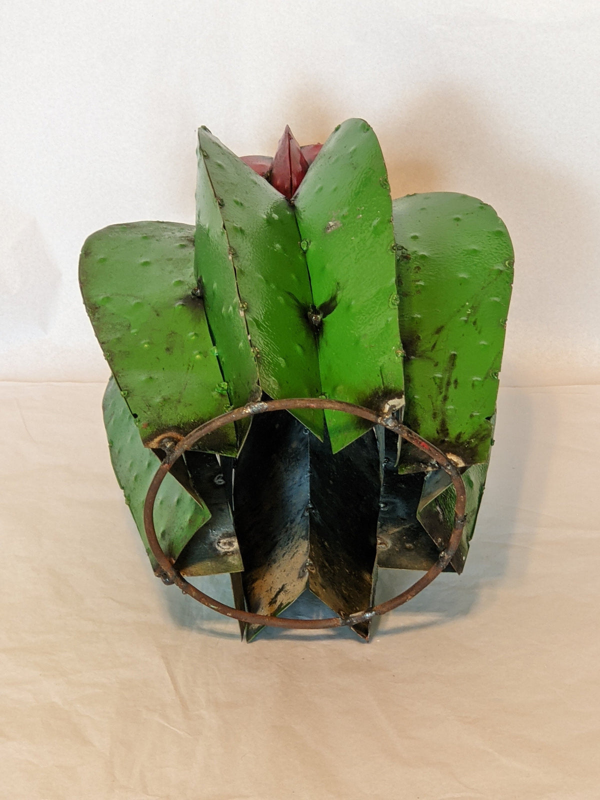 Cactus Garden Decor, Metal Cactus Decoration for Yard or Home, Hand Painted Lifelike Young Saguaro Cactus Yard Art, Mexican Folk Art, 14" H