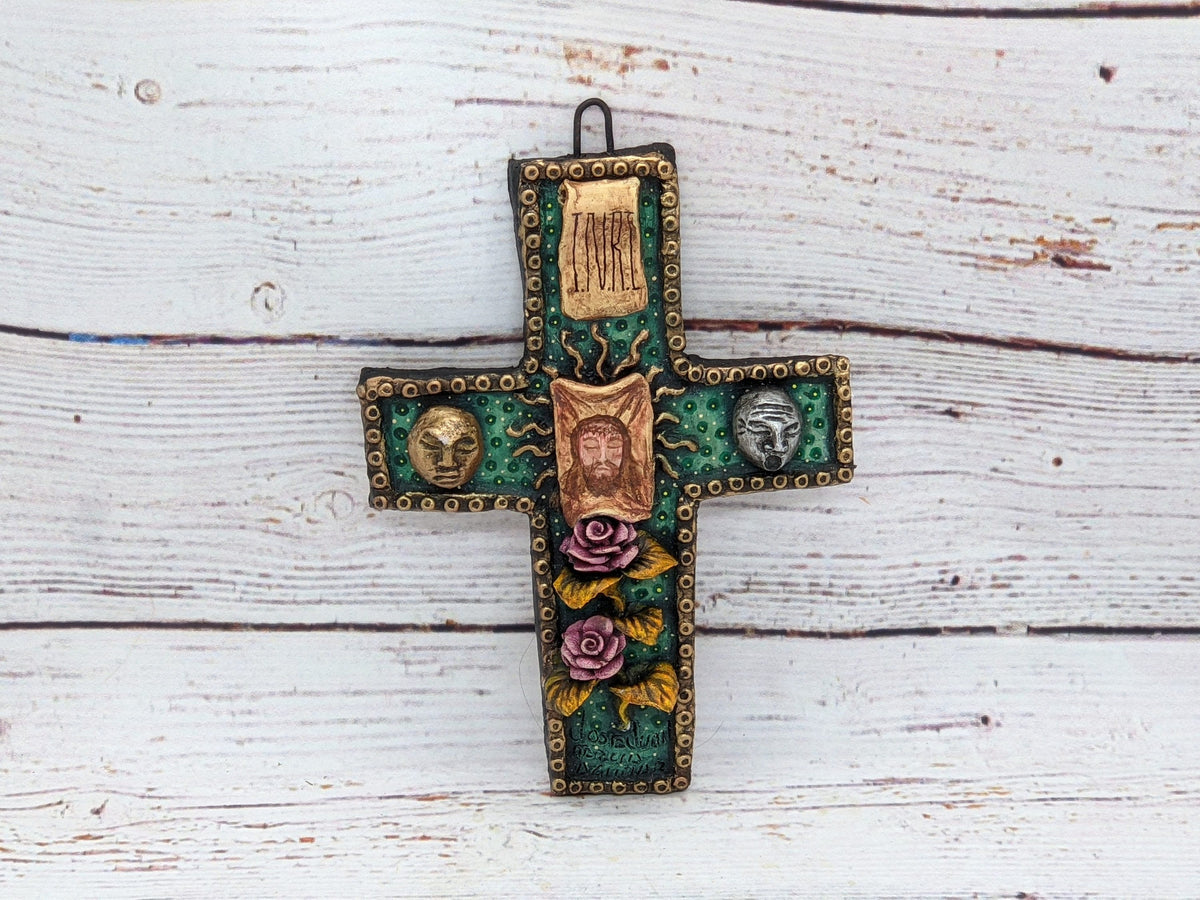 Handmade Christian Cross, Religous Home Decor, Mexican Folk Art, Oaxaca Cross Decor, Cross Decoration Wall Art