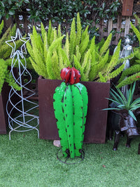 27" Tall Cactus Garden Decor, Cactus Decorations for Yard or Home, Hand Painted Lifelike Metal Cactus Mexican Yard Art