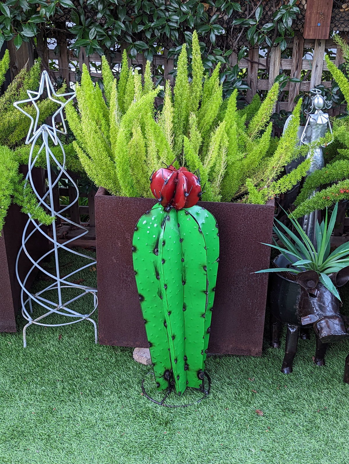 Cactus Garden Decor, Cactus Decorations for Yard or Home, Hand Painted Lifelike Metal Cactus, Mexican Yard Art, 22" High