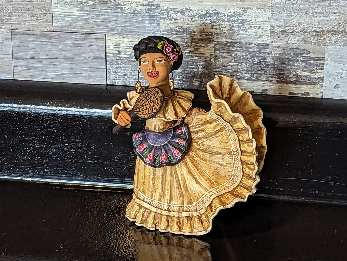 Woman Figurine in Oaxacan Dress, Mexican Folk Art, Handmade Home Decor, Clay Statue from Oaxaca, Mexico by Jose Juan Aguilar