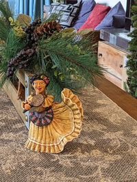 Woman Figurine in Oaxacan Dress, Mexican Folk Art, Handmade Home Decor, Clay Statue from Oaxaca, Mexico by Jose Juan Aguilar