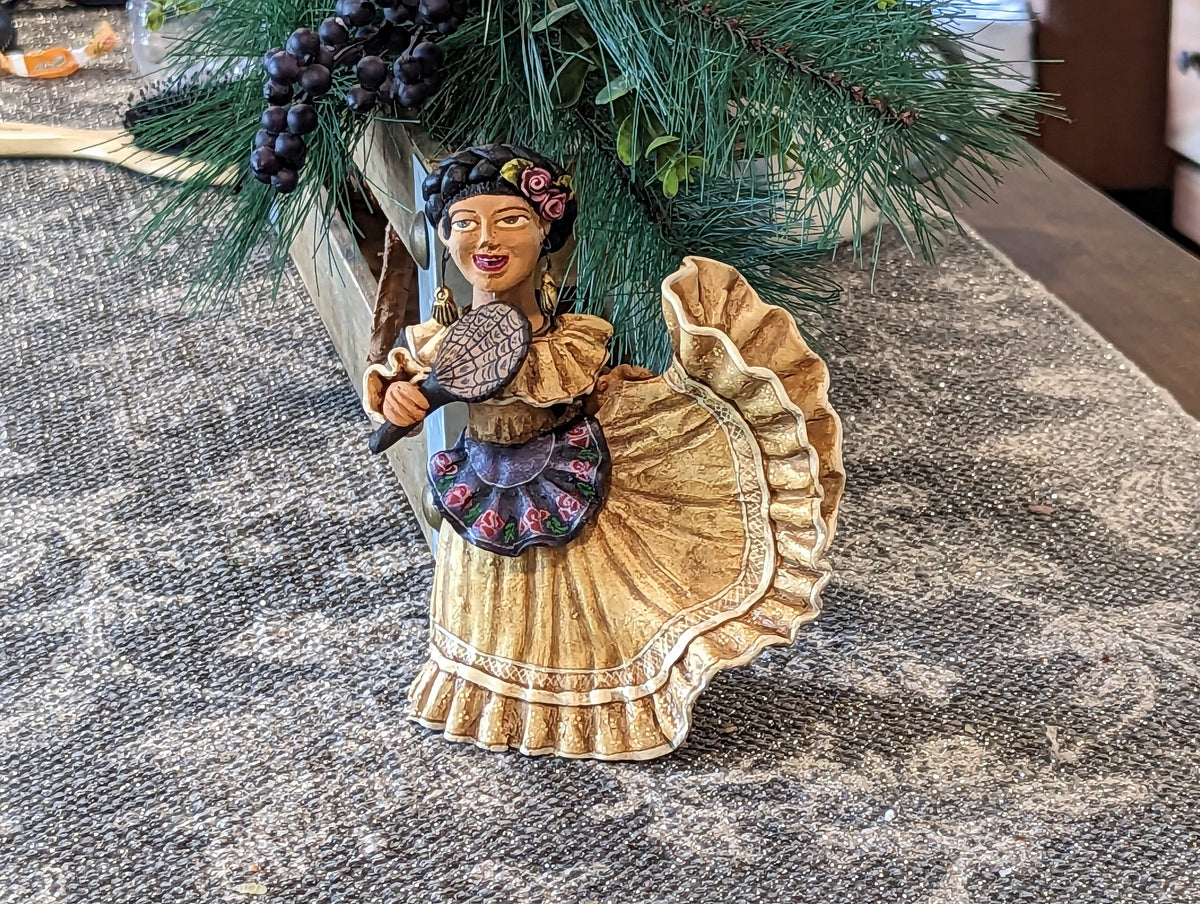 Woman Figurine in Oaxacan Dress, Mexican Folk Art, Handmade Home Decor, Clay Statue from Oaxaca, Mexico by Jose Juan Aguilar