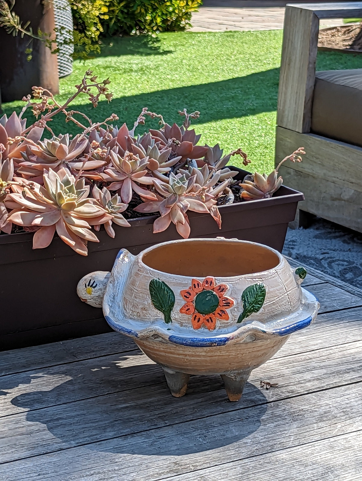 Ceramic Planter, Turtle Flower Pot, Handmade Mexican Pottery from Atzompa, Mexico, Home Decor, Indoor or Outdoor Decor, Charming Plant Pot