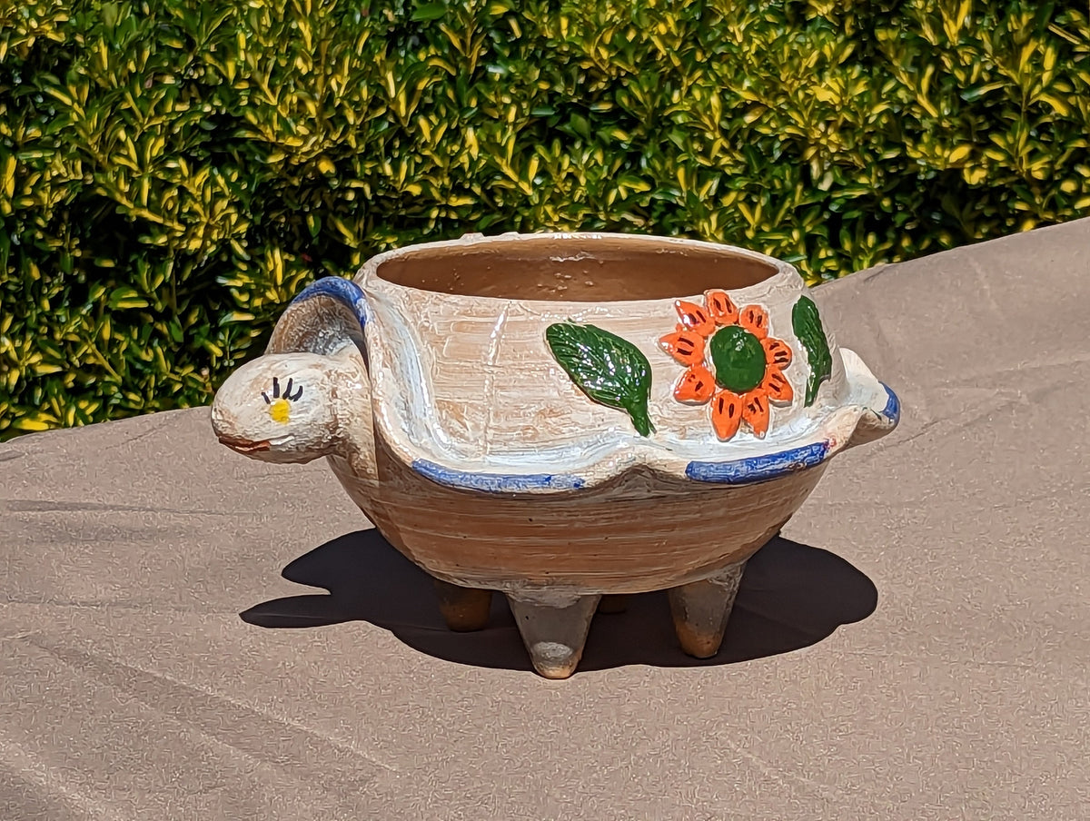 Ceramic Planter, Turtle Flower Pot, Handmade Mexican Pottery from Atzompa, Mexico, Home Decor, Indoor or Outdoor Decor, Charming Plant Pot