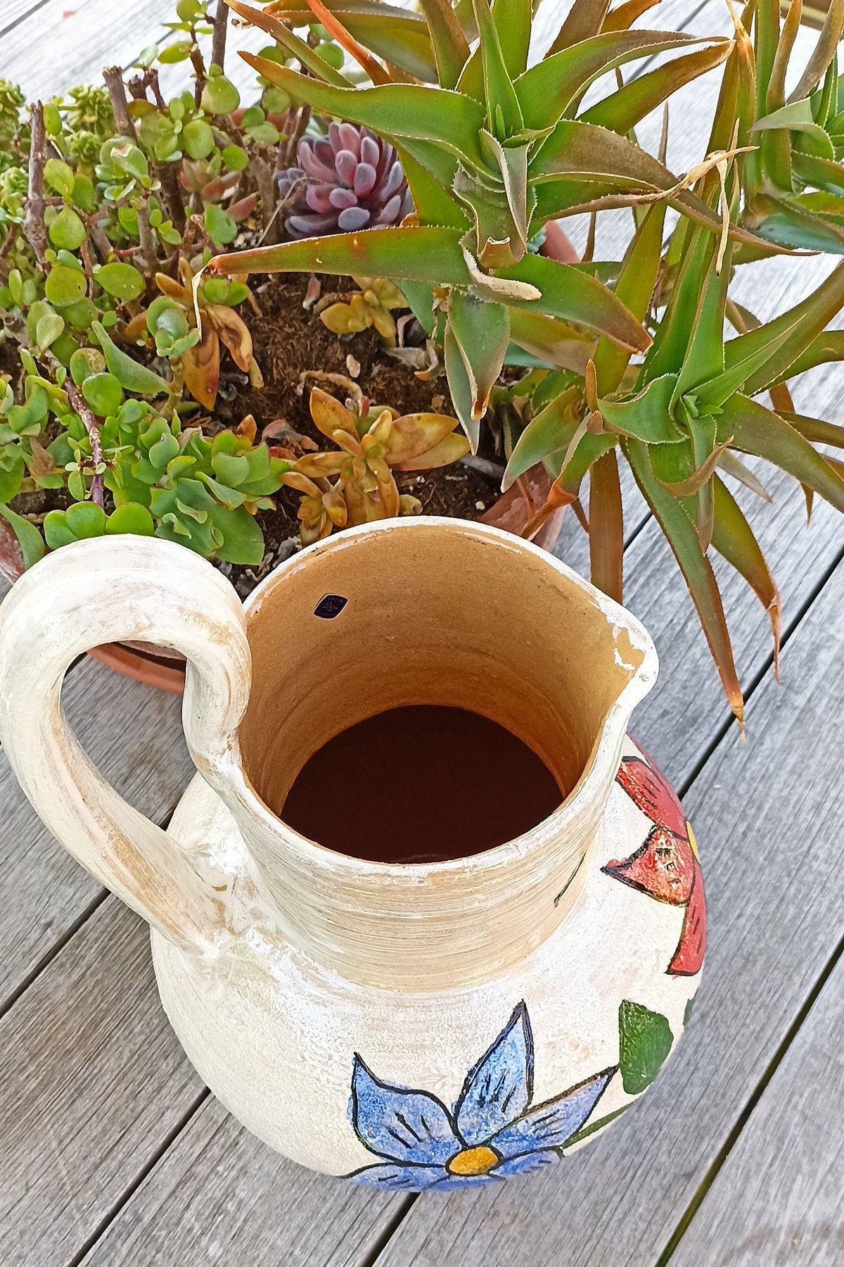 Pitcher Planter, Ceramic Flower Pot, Handmade Mexican Pottery from Atzompa, Mexico, Home Decor, Indoor or Outdoor Decor, Charming Plant Pot