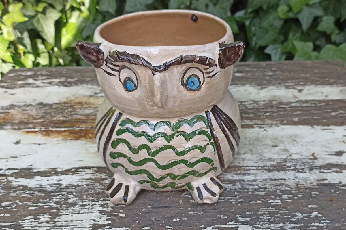 Ceramic Owl Planter, Flower Pot, Handmade Mexican Pottery from Atzompa, Mexico, Home Decor, Indoor or Outdoor Decor, Charming Plant Pot