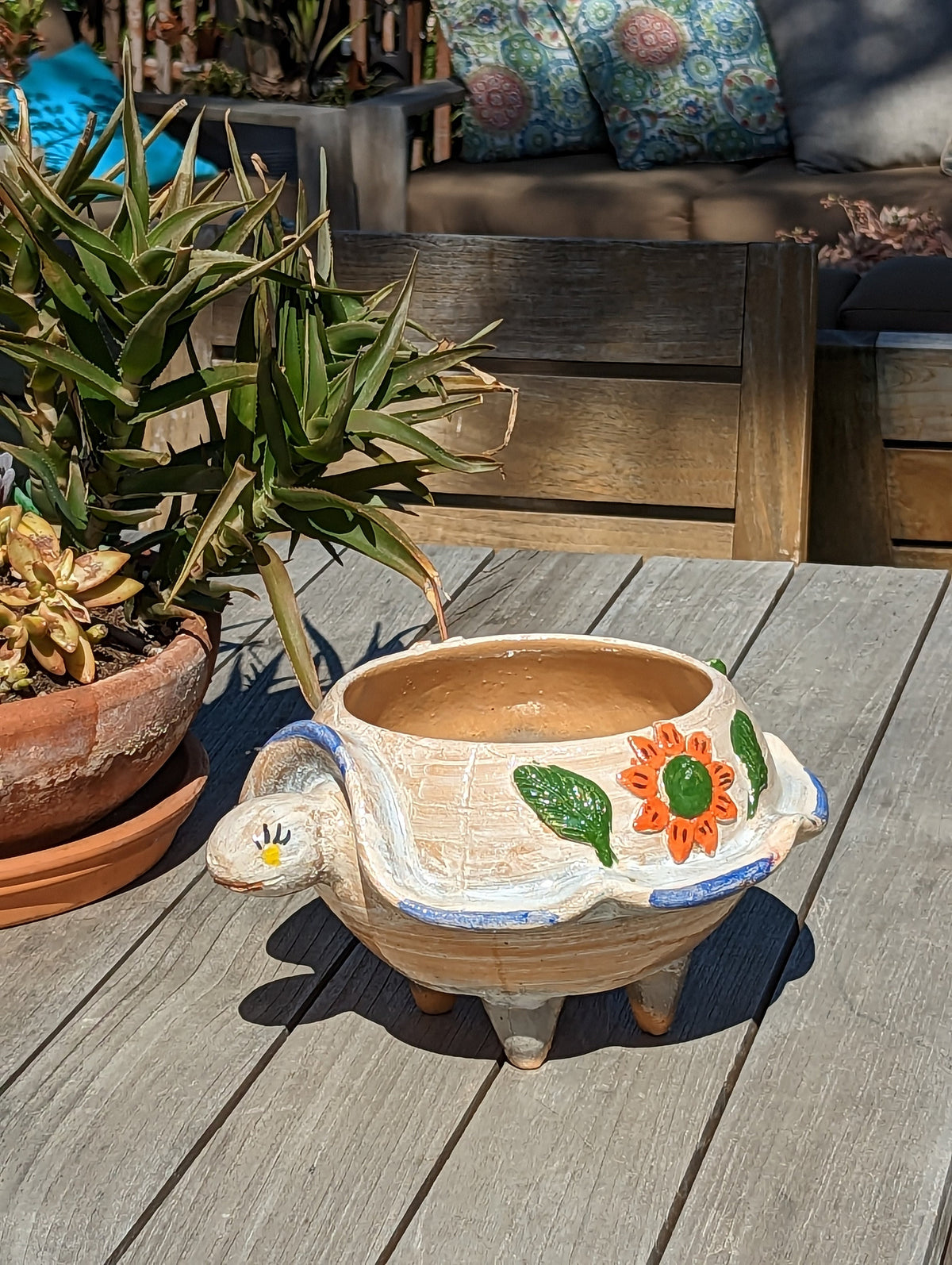Ceramic Planter, Turtle Flower Pot, Handmade Mexican Pottery from Atzompa, Mexico, Home Decor, Indoor or Outdoor Decor, Charming Plant Pot
