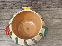 Cactus Flower Pot, Handmade Mexican Pottery from Atzompa, Mexico, Indoor Outdoor Home Decor, Charming Plant Pot w 3  Holes for Hanging