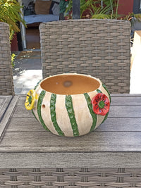 Cactus Flower Pot, Handmade Mexican Pottery from Atzompa, Mexico, Indoor Outdoor Home Decor, Charming Plant Pot w 3  Holes for Hanging