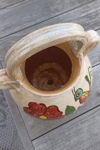 Planter Pot with Handles, Ceramic Flower Pot, Handmade Mexican Pottery from Atzompa, Mexico, Indoor Outdoor Home Decor, Charming Plant Pot
