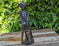 Young Woman Holding a Pot Home Decor, Stunning Barro Negro Black Clay Handmade Mexican Pottery from San Bartolo near Oaxaca, Mexico