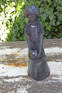 Young Woman Holding a Pot Home Decor, Stunning Barro Negro Black Clay Handmade Mexican Pottery from San Bartolo near Oaxaca, Mexico