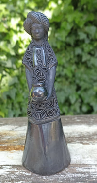 Young Woman Holding a Pot Home Decor, Stunning Barro Negro Black Clay Handmade Mexican Pottery from San Bartolo near Oaxaca, Mexico
