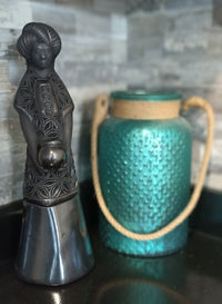 Young Woman Holding a Pot Home Decor, Stunning Barro Negro Black Clay Handmade Mexican Pottery from San Bartolo near Oaxaca, Mexico