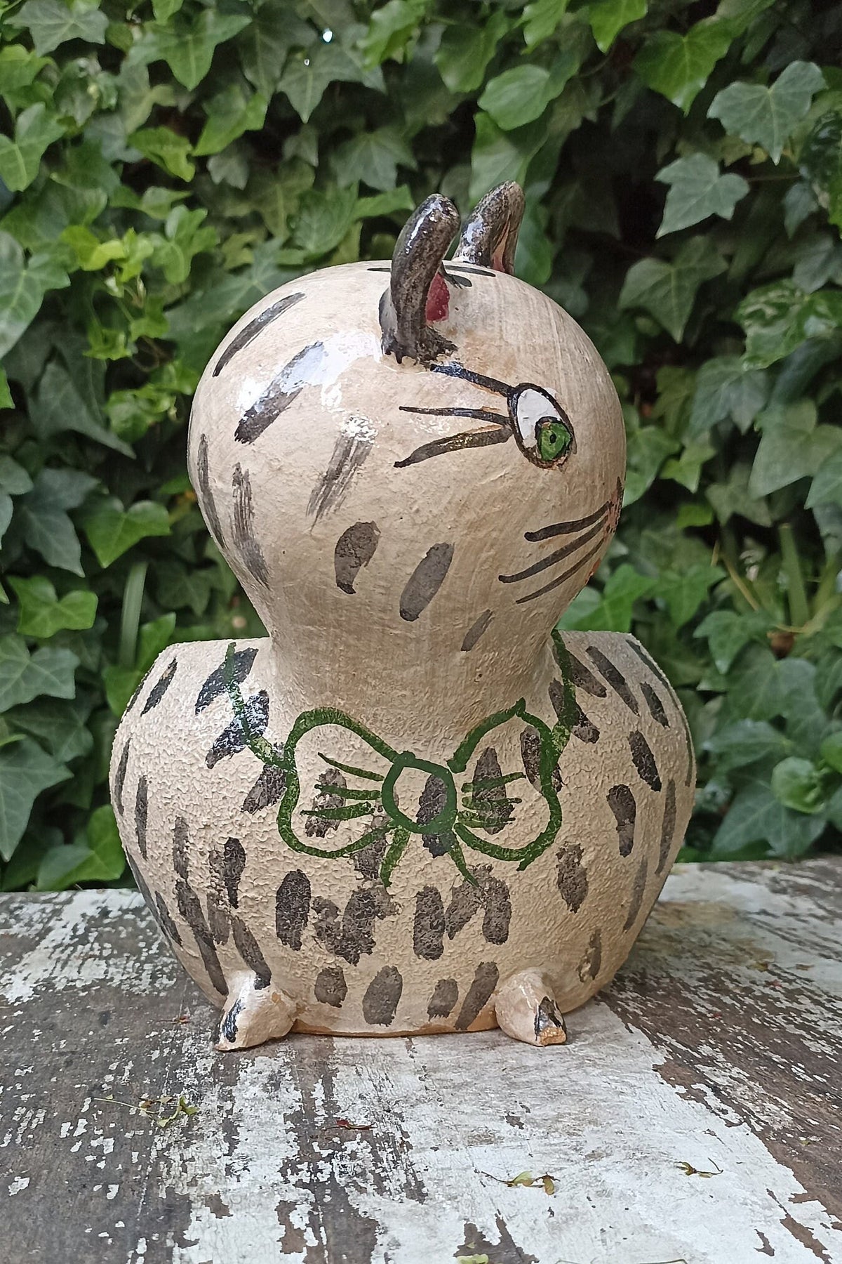 Ceramic Cat Planter, Flower Pot, Handmade Mexican Pottery from Atzompa, Mexico for Home Decor, Indoor or Outdoor Decor, Charming Plant Pot