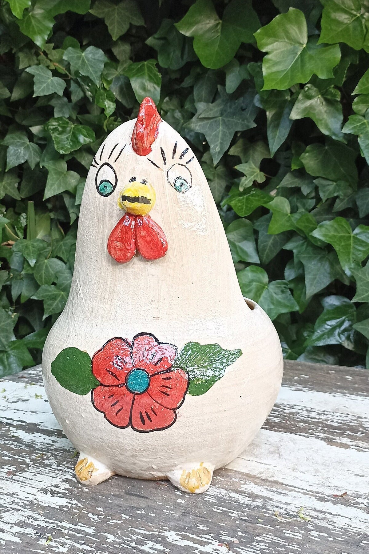 Ceramic Chicken Planter, Flower Pot, Handmade Mexican Pottery from Atzompa, Mexico, Home Decor, Indoor or Outdoor Decor, Charming Plant Pot