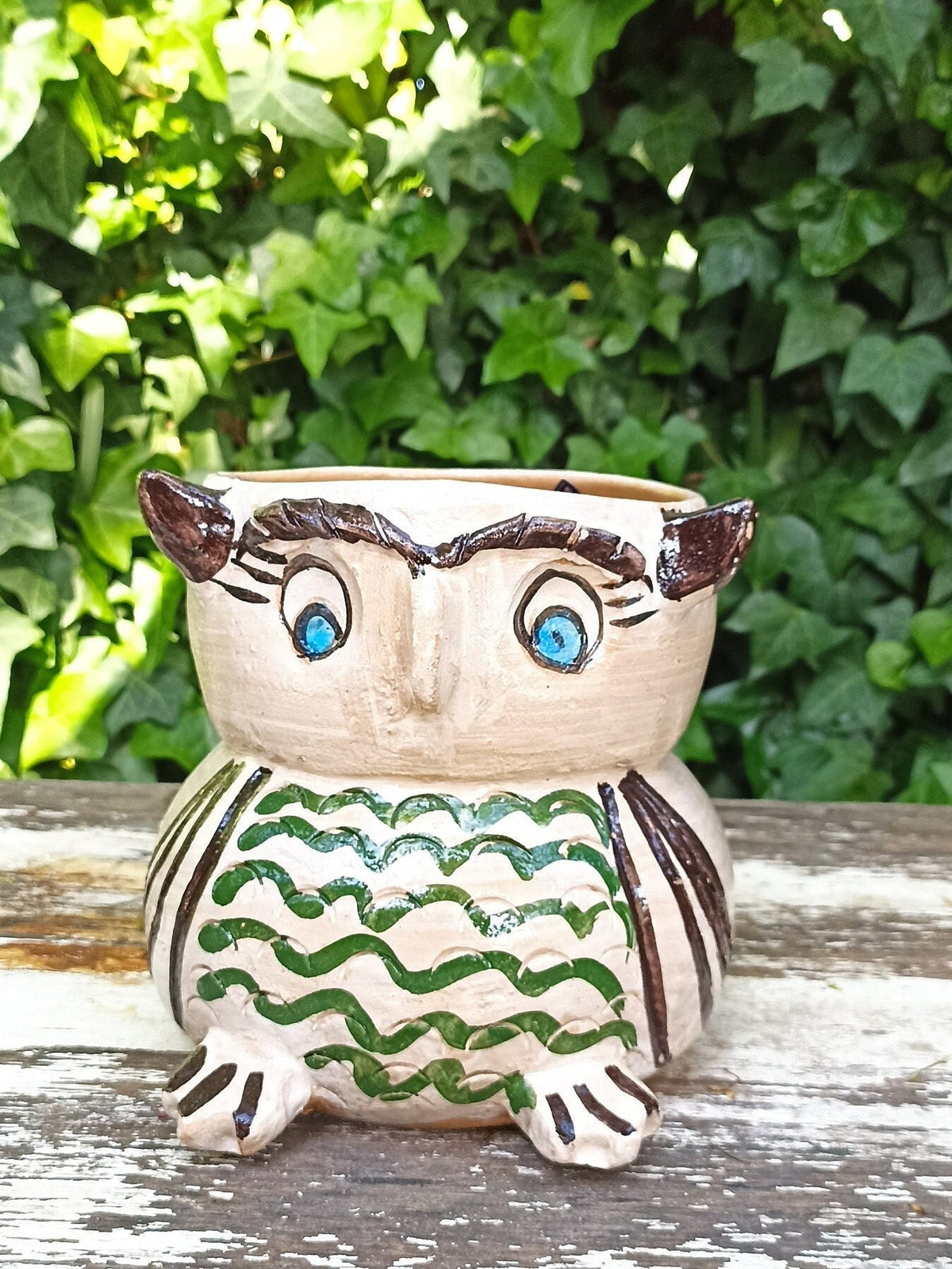 Ceramic Owl Planter, Flower Pot, Handmade Mexican Pottery from Atzompa, Mexico, Home Decor, Indoor or Outdoor Decor, Charming Plant Pot