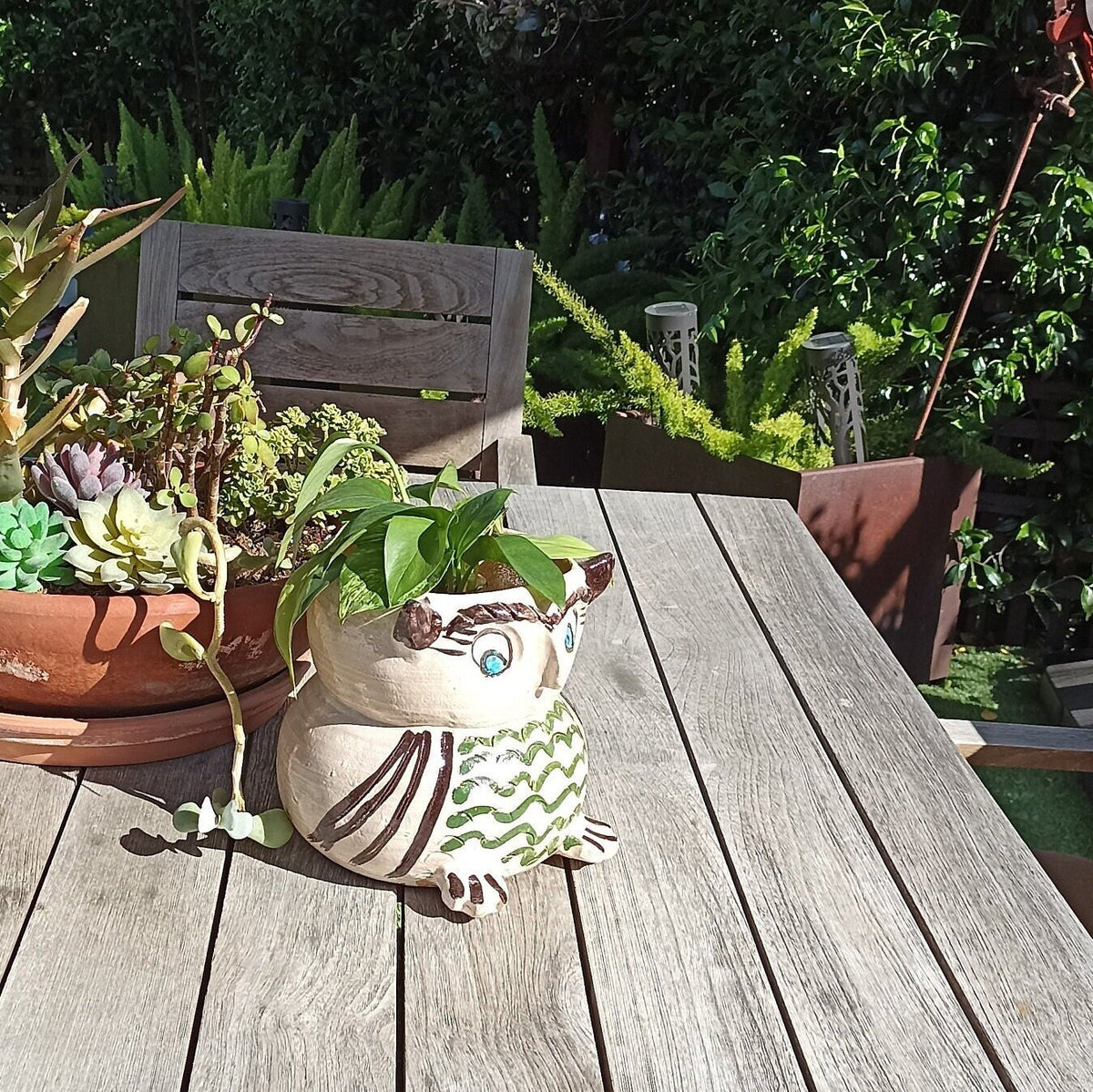 Ceramic Owl Planter, Flower Pot, Handmade Mexican Pottery from Atzompa, Mexico, Home Decor, Indoor or Outdoor Decor, Charming Plant Pot