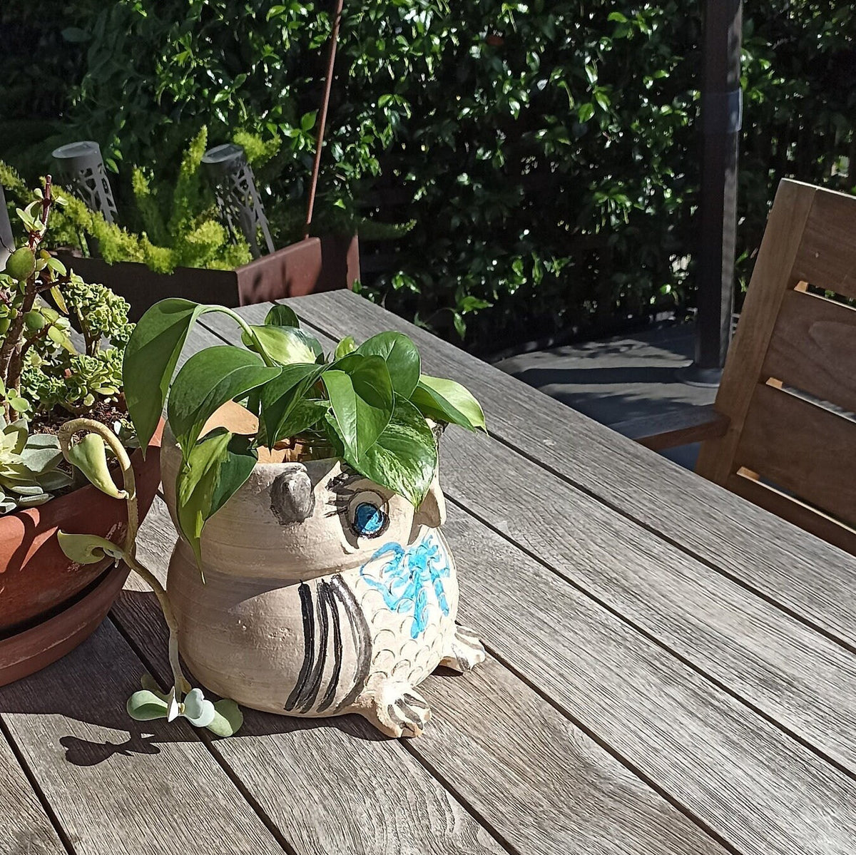 Ceramic Owl Planter, Flower Pot, Handmade Mexican Pottery from Atzompa, Mexico, Home Decor, Indoor or Outdoor Decor, Charming Plant Pot