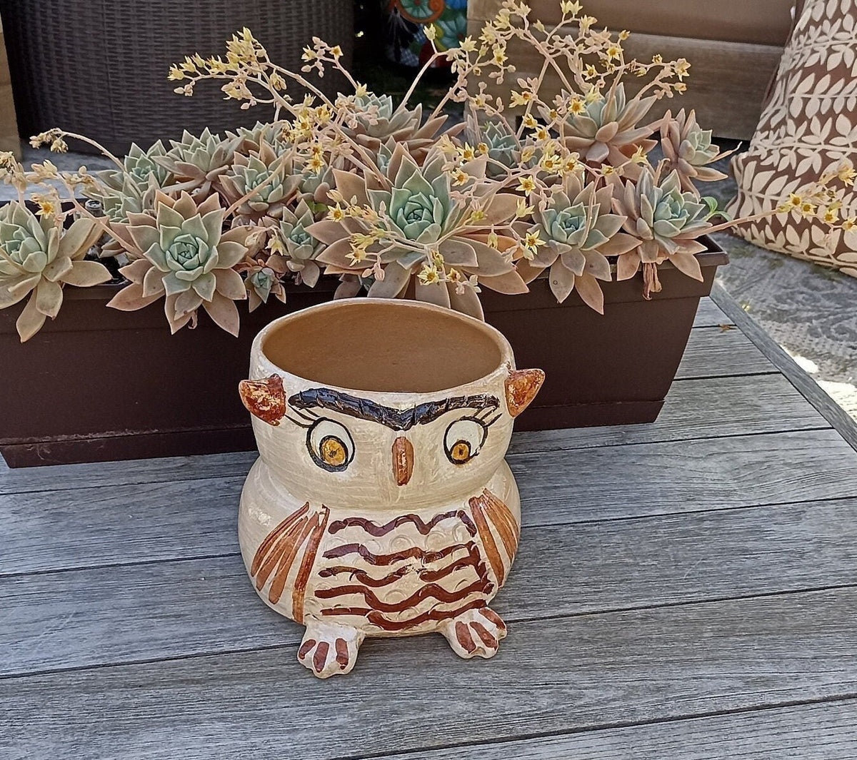 Ceramic Owl Planter, Flower Pot, Handmade Mexican Pottery from Atzompa, Mexico, Home Decor, Indoor or Outdoor Decor, Charming Plant Pot