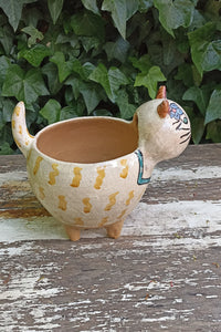 Ceramic Cat Planter, Flower Pot, Handmade Mexican Pottery from Atzompa, Mexico, Home Decor, Indoor or Outdoor Decor, Charming Plant Pot