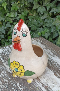 Ceramic Chicken Planter, Flower Pot, Handmade Mexican Pottery from Atzompa, Mexico, Home Decor, Indoor or Outdoor Decor, Charming Plant Pot
