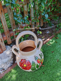 Planter Pot with Handles, Ceramic Flower Pot, Handmade Mexican Pottery from Atzompa, Mexico, Indoor Outdoor Home Decor, Charming Plant Pot