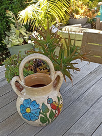 Planter Pot with Handles, Ceramic Flower Pot, Handmade Mexican Pottery from Atzompa, Mexico, Indoor Outdoor Home Decor, Charming Plant Pot