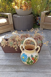 Planter Pot with Handles, Ceramic Flower Pot, Handmade Mexican Pottery from Atzompa, Mexico, Indoor Outdoor Home Decor, Charming Plant Pot