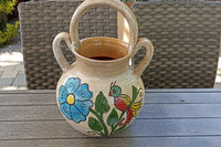 Planter Pot with Handles, Ceramic Flower Pot, Handmade Mexican Pottery from Atzompa, Mexico, Indoor Outdoor Home Decor, Charming Plant Pot