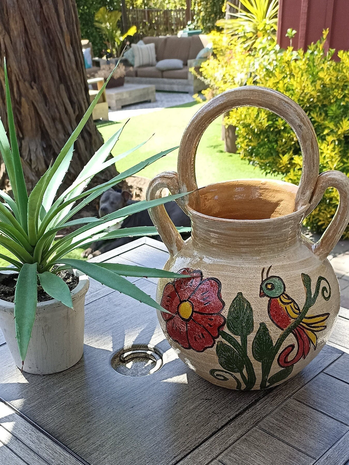 Planter Pot with Handles, Ceramic Flower Pot, Handmade Mexican Pottery from Atzompa, Mexico, Indoor Outdoor Home Decor, Charming Plant Pot