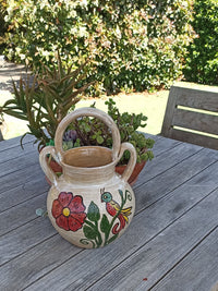 Planter Pot with Handles, Ceramic Flower Pot, Handmade Mexican Pottery from Atzompa, Mexico, Indoor Outdoor Home Decor, Charming Plant Pot